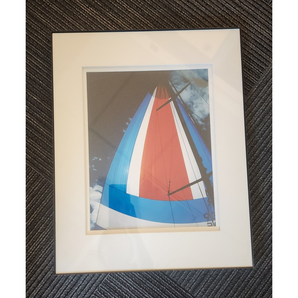 Nautical Sailboat Spinnaker Framed Art Photo Red Blue Sail 16x20 Wall Decor